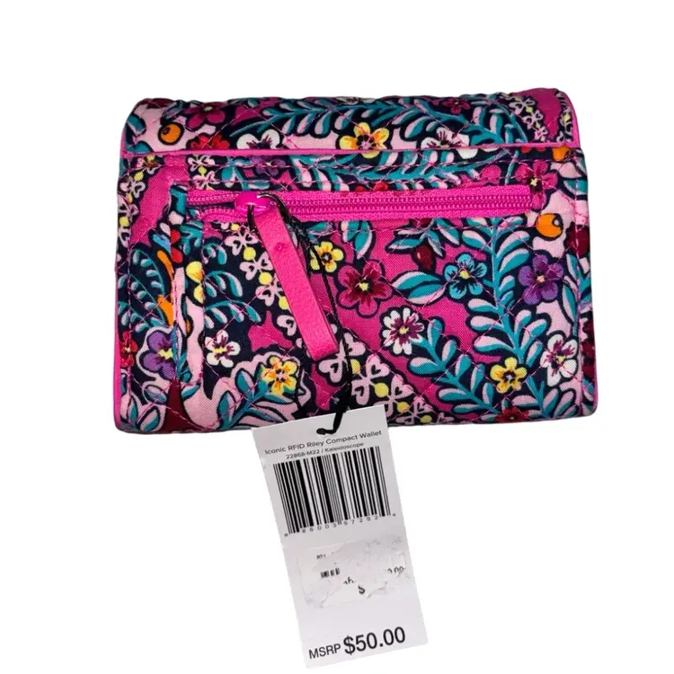 Vera Bradley RFID Riley Compact Wallet in the vibrant Kaleidoscope pattern.