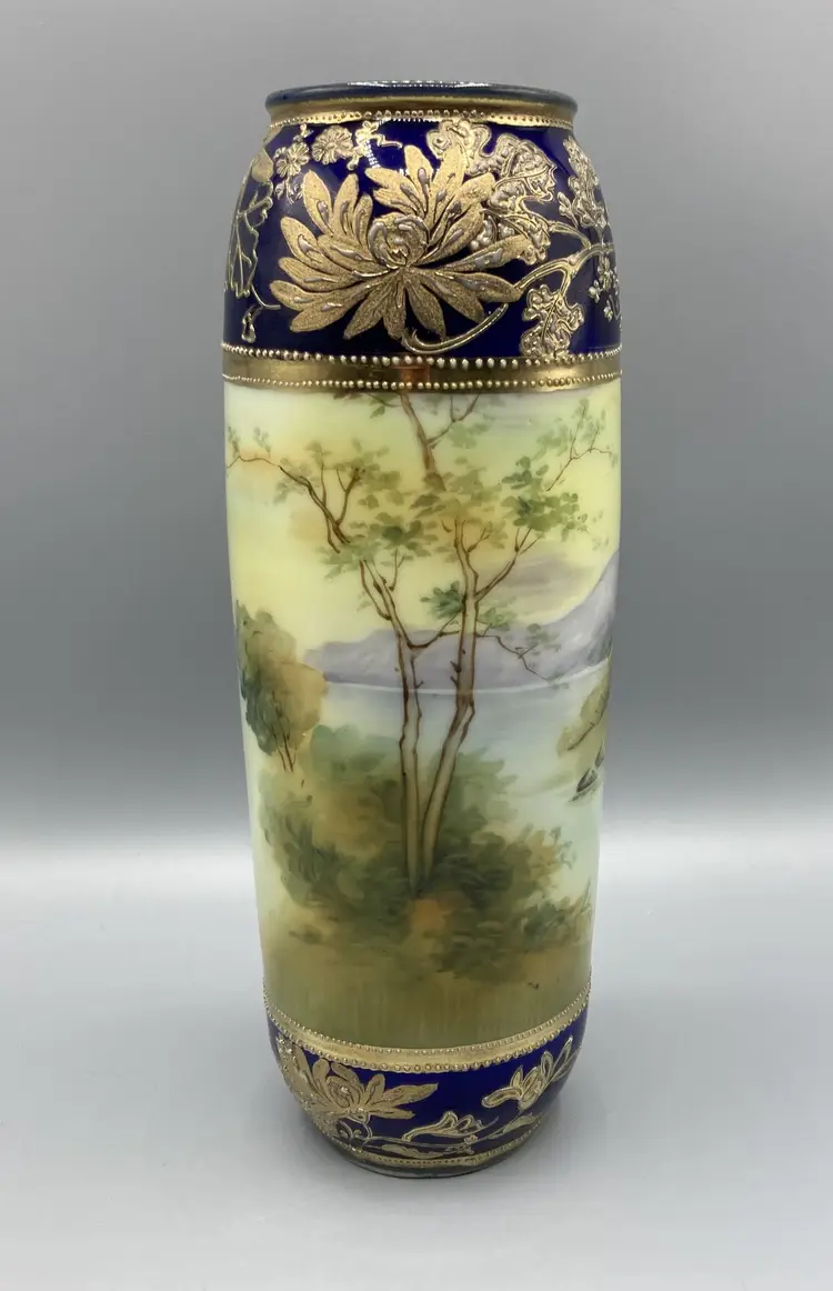 Antique Nippon Hand Painted Cobalt Blue Gold Moriage Vase Morimura Brothers - Pre 1911