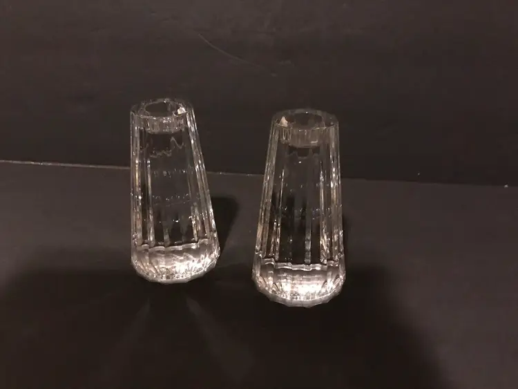 CRYSTAL 2 CANDLESTICK HOLDERS Signed BY PALOMA PICASSO FOR VILLEROY & BOCH 1990 5.25”H