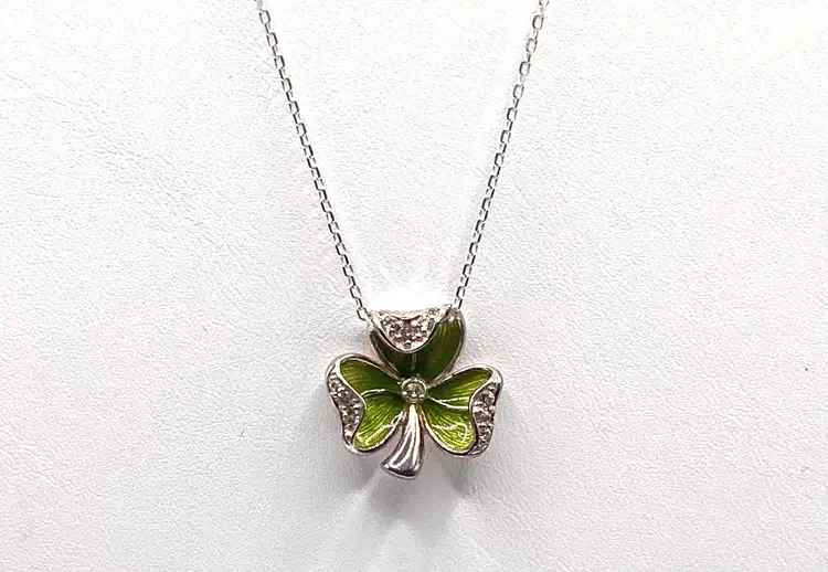 Enamel & Crystal Shamrock Pendant Necklace on 18” Sterling Silver Chain NIB Perfect for St. Patrick’s Day!