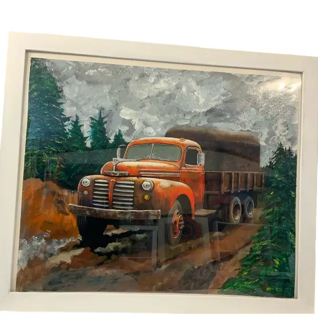 Circus Truck “Faith On An Icy Road: Dedicated To Hardworking Men And Women Throughout Our Country” Vintage Car Love Original Art Acrylic And Oil Paint On Canvas 22” By 18”made By Me