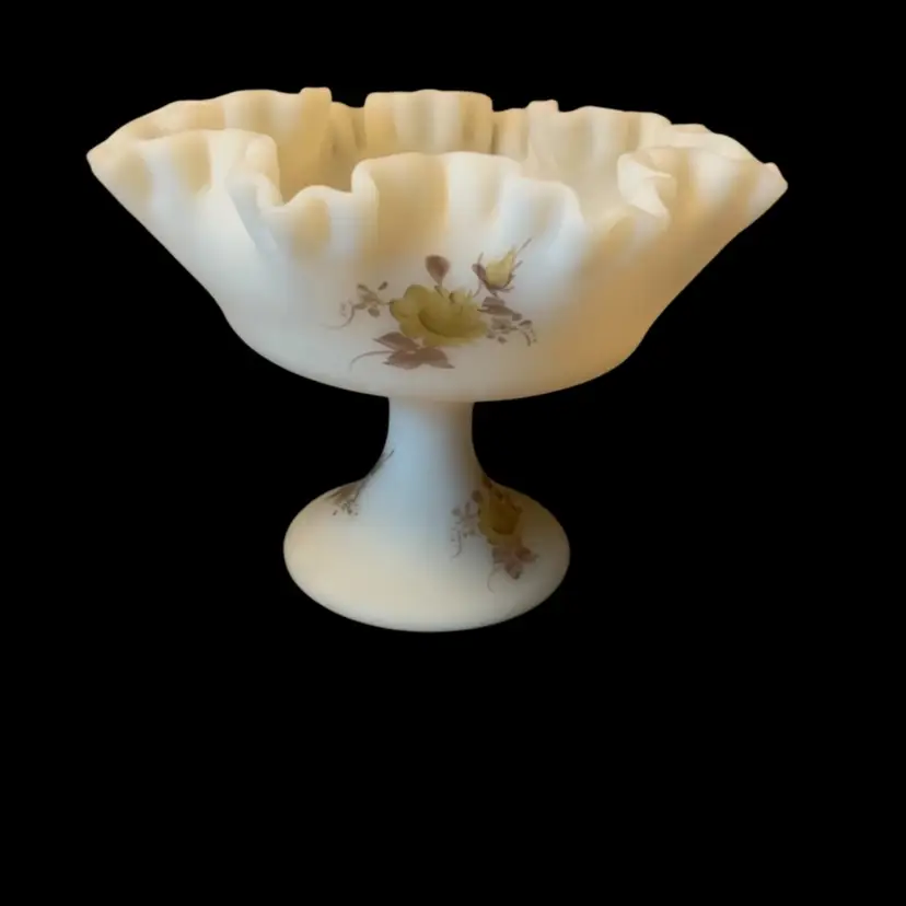 Fenton Custard Hand Painted Compote 8 X 6 Inches