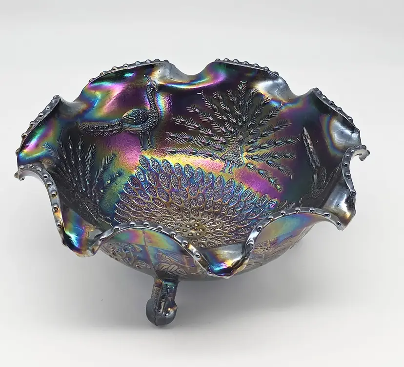 Black Amethyst Peacock Footed Ruffled Bowl 9"