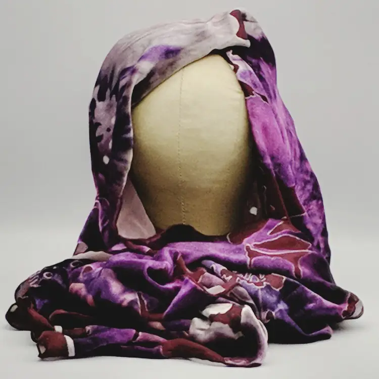 #01 Liz Claiborne Purple Pink Silver Burgundy Floral Rectangle Velour Scarf Oversize