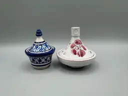 Moroccan Mini Tagine Trinket Jewelry Dish with Lids Set of Two Handpainted
