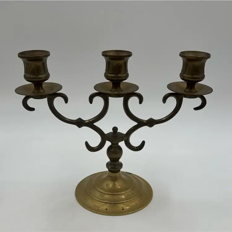 Vintage Brass 3 Ornate Arm Candelabra Has Lots Of Patina