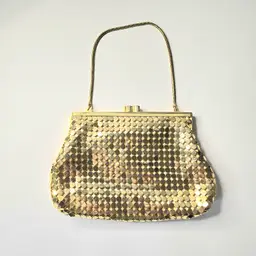 Vintage Gold Mesh Evening Bag Snap Closure Snake Chain Carry