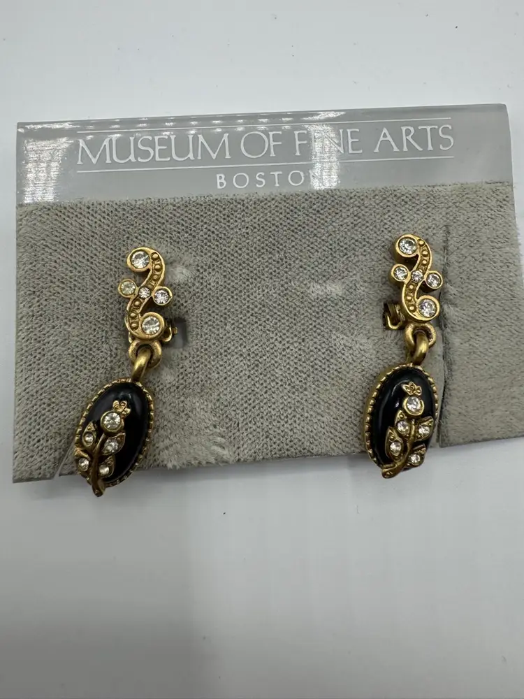 Vintage Museum Of Fine Arts Boston 24k Electroplate Art Deco Clip Earrings