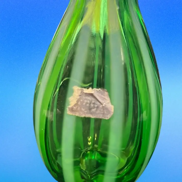 A pair of Fenton lime green opalescent Art glass salt and pepper shakers. 1953-1954 Original Sticker