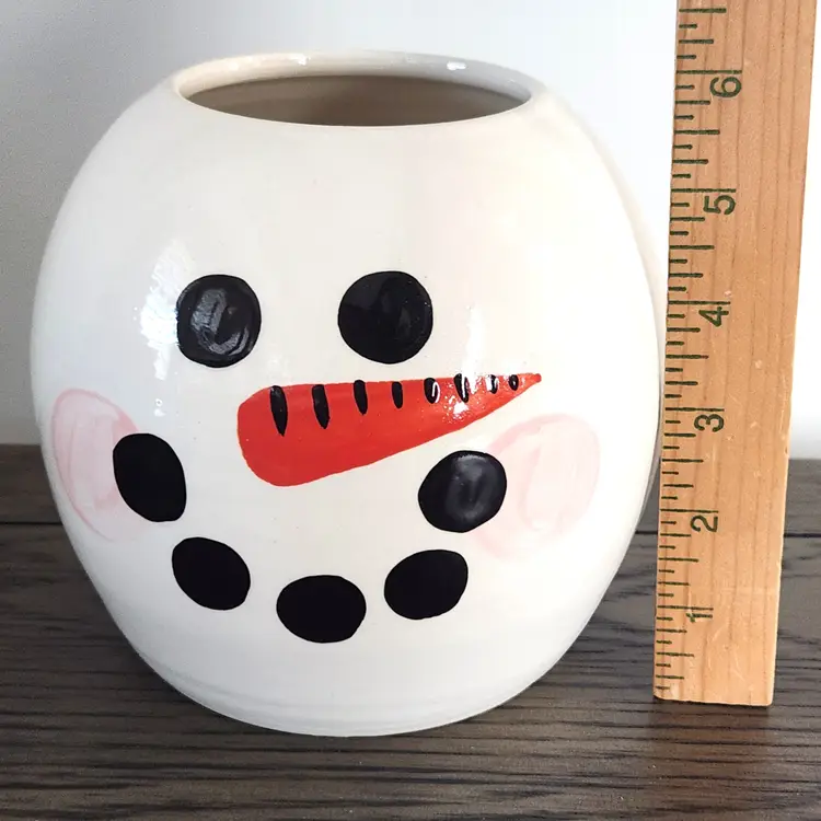 1998 Three Rivers Pottery Snowman Vase Bowl Planter 6" Coshocton, OH