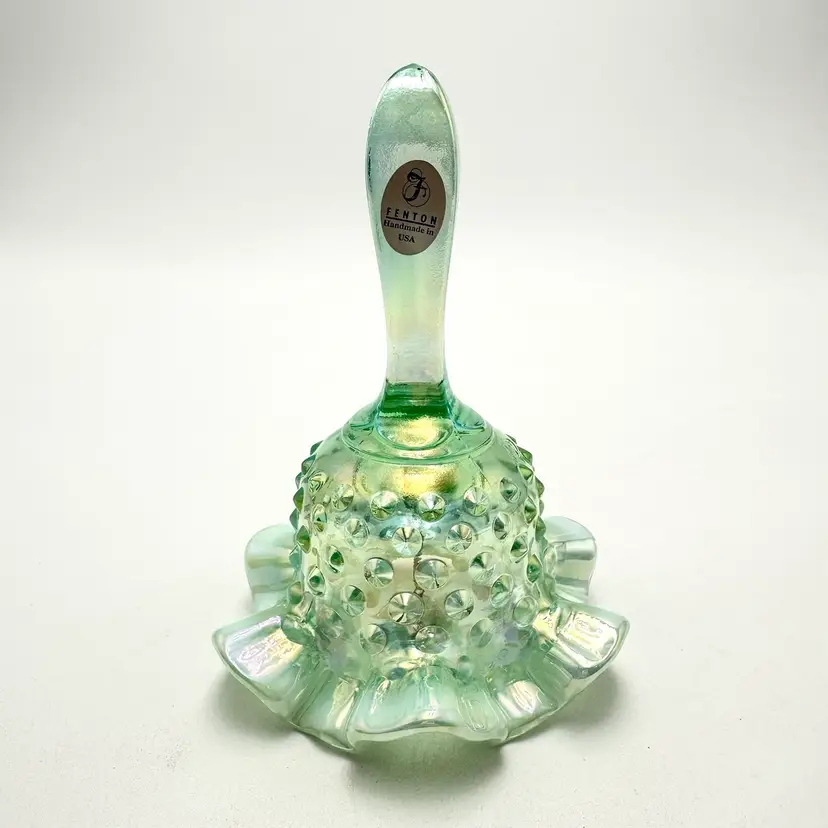 Fenton Willow Green Hobnail Opalescent Iridescent Bell Original Sticker 5.5”Hx4”W