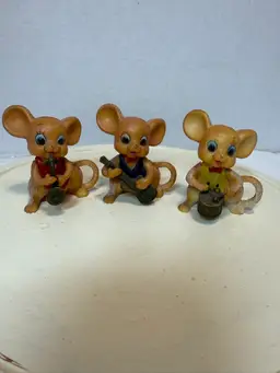Set Of 3 Vintage Plastic Anthropomorphic Mice Musicians