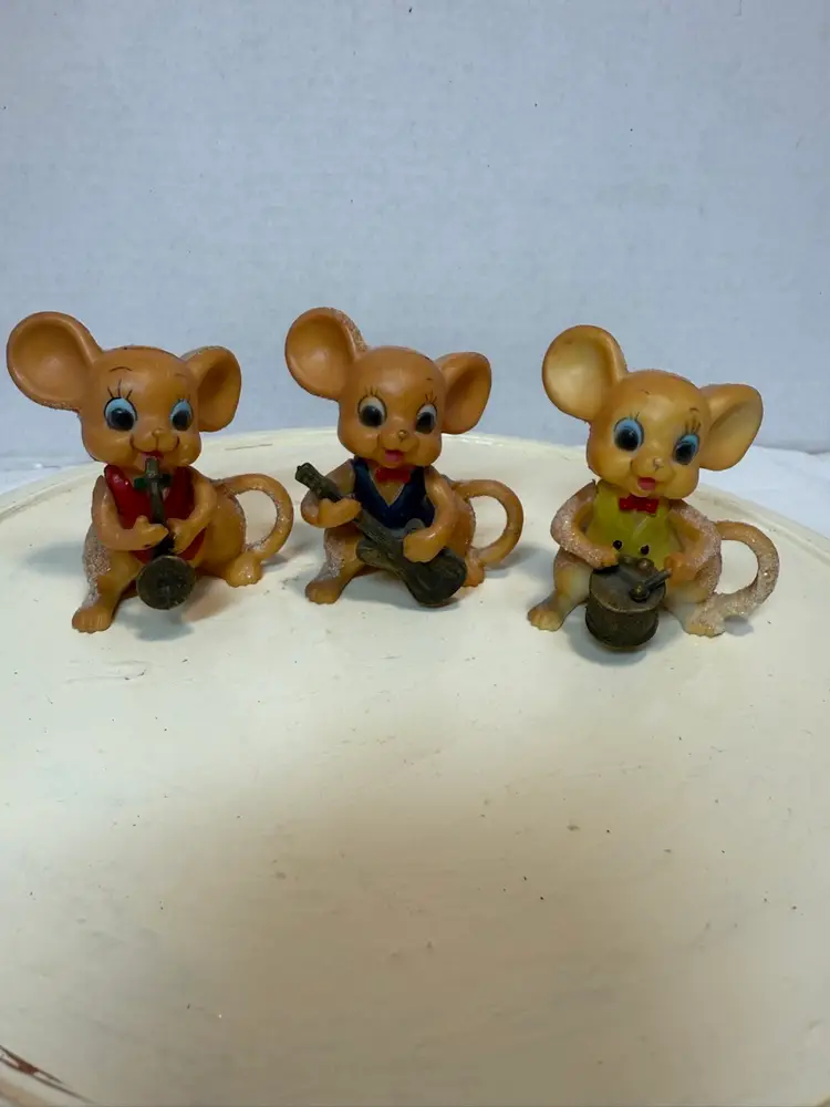Set Of 3 Vintage Plastic Anthropomorphic Mice Musicians