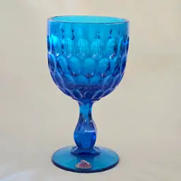 Fenton Thumbprint Chalice Colonial Blue Jumbo Goblet 8¼" tall with Original Foil Sticker
