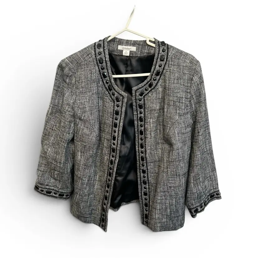 Dressbarn Women Jacket/ Blazer Black Beads Cotton/ Linen Size Medium