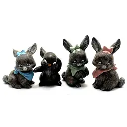 Vintage Ceramic Bunny Rabbit Figurines Hand Painted Handmade Set of 4