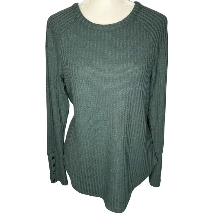 Chaser Teal Waffle Knit Henley Thermal Pullover Small Women’s