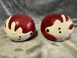 Reindeer Christmas Holiday Salt & Pepper Shaker Set Ceramic Red White Snowflake