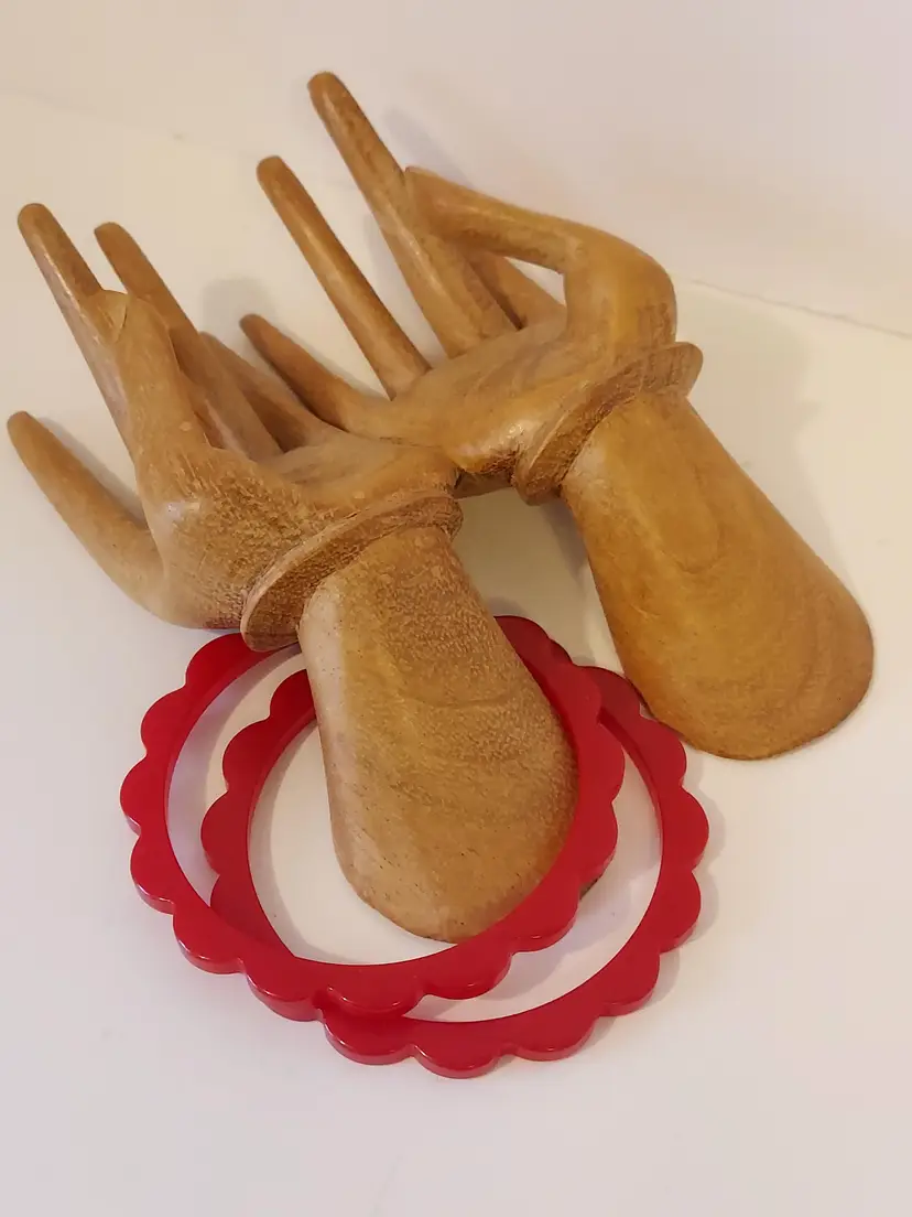 Pair Of Red Scalloped Bangle Bracelets