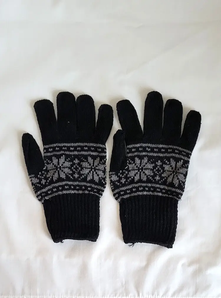Black Gloves with Gray Poinsettias Design