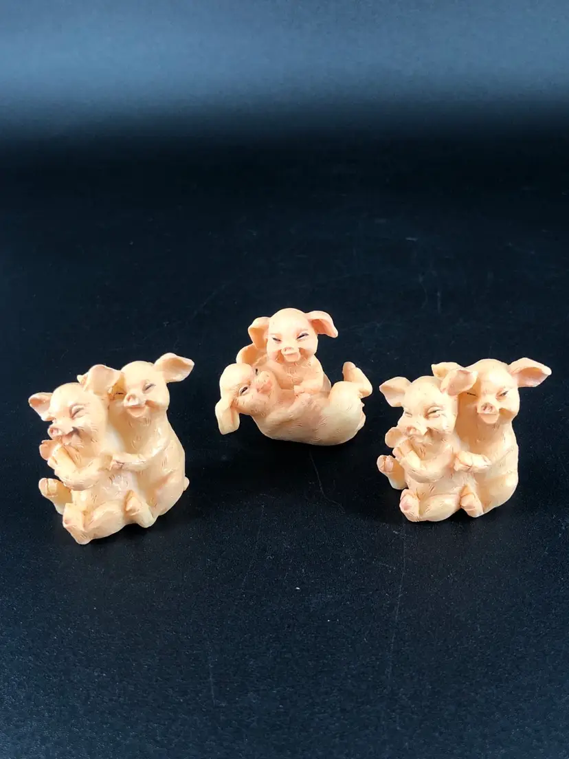 Set of 3 Cuddly Pig Piglets Miniature Figurines