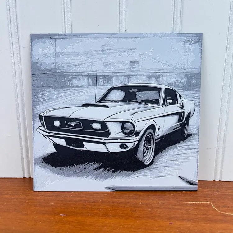 Classic Fastback Mustang Art, Wall Art, Car Art, Hueforge Art Print, Textured Art, Mancave Decor, Gift for Him
