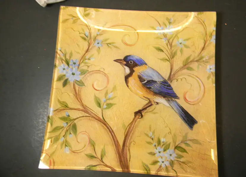 Bird Floral Design Glass Decorative Plate