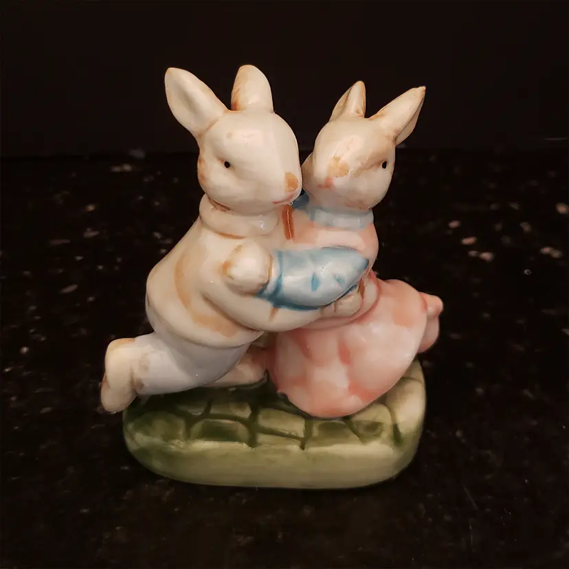 Dancing Bunny Rabbits Figurine Porcelain Easter Spring Decor Vintage