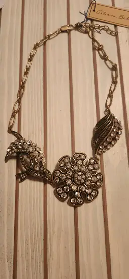 Allison Reed Vintage-Inspired Statement Necklace - Gold Tone with Crystal Accents