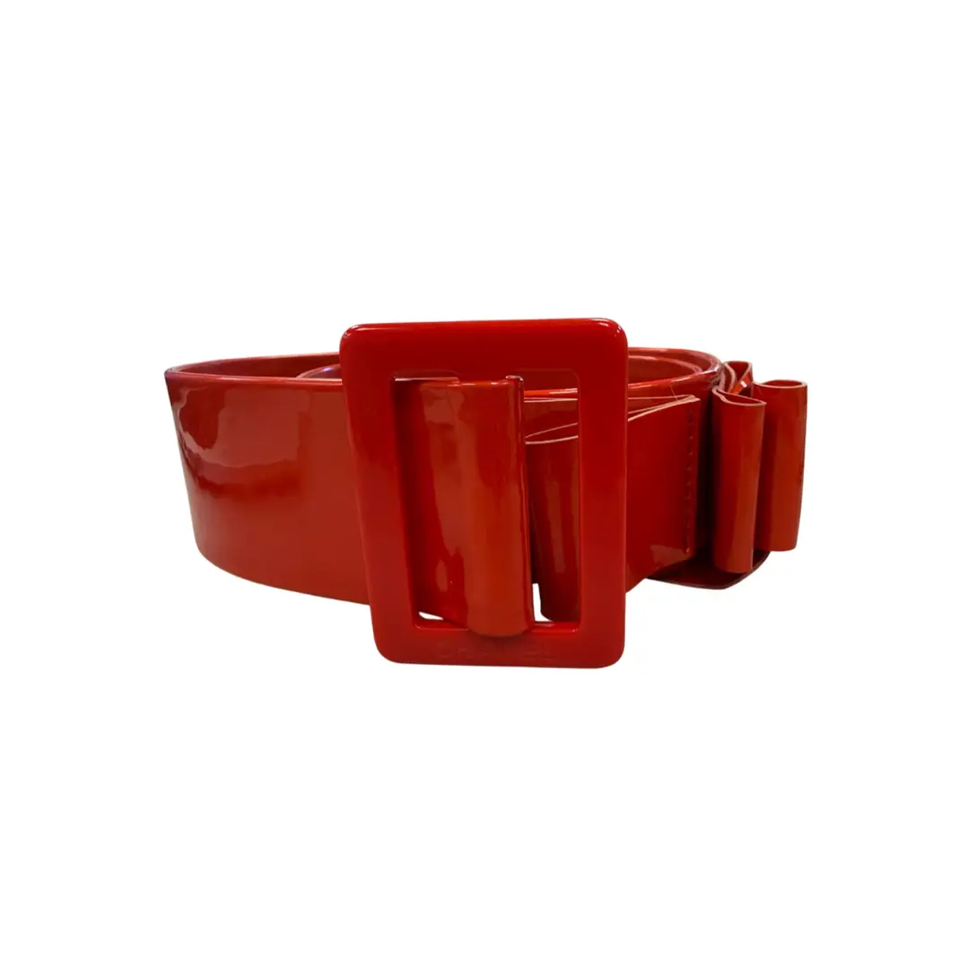 Chanel CC Red Patent Leather Bow Belt
