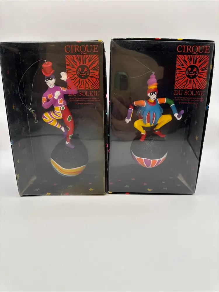 Vintage Dept 56 Cirque Du Soleil Colorful Ornament Clowns Set Of Two Bundle