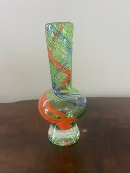 Hand Blown Glass Vase Orange Green Blue