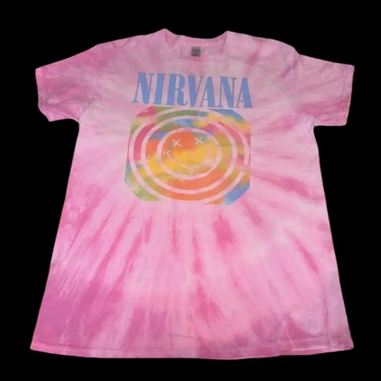 Nirvana Band Smile Back VTG Style Short Sleeve T Shirt Pink Tie Dye, Medium