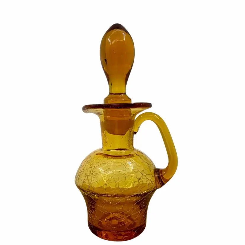 Vintage Pilgrim? Cruet Amber Crackle Glass With Teardrop Stopper - MCM Scarce Design
7” W/Stopper