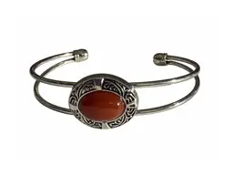 Vintage Silver Tone Red Cabochon Cuff Bracelet Size 7” Slightly Adjustable