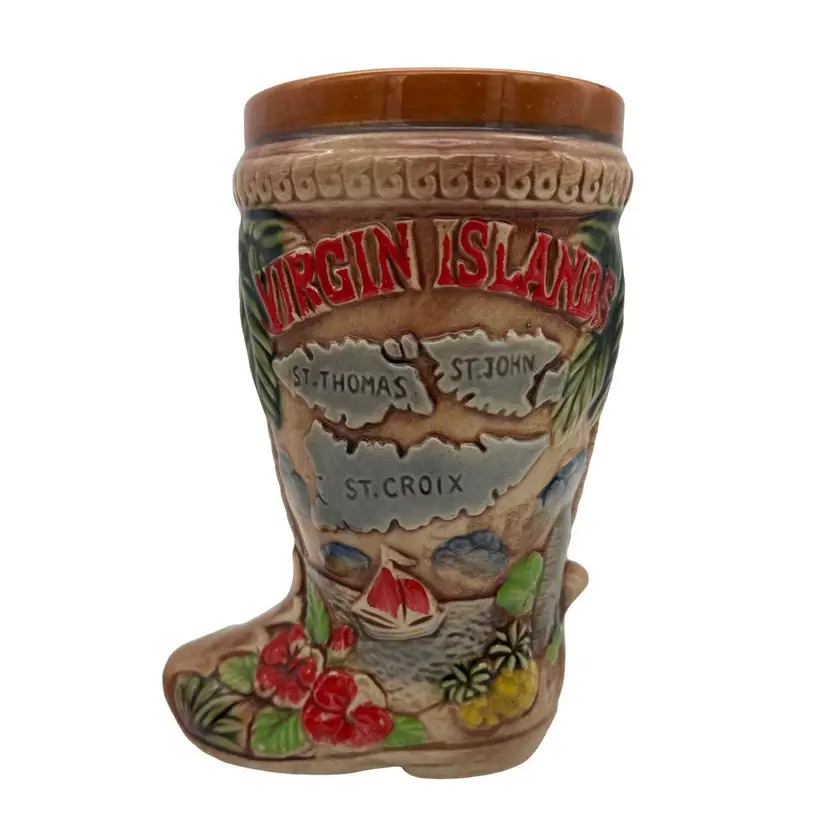 Virgin Islands Souvenir Boot Shaped Planter / Stein Tourist Giftware Tropical