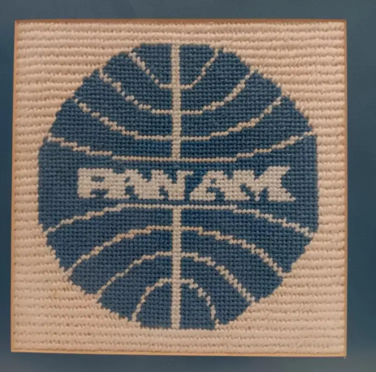 Vintage Pan Am Airlines Framed Wall Art Embroidered Large Cross Stitch Matte