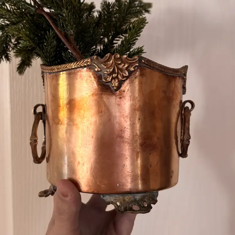 Vintage Solid Brass Footed Planter