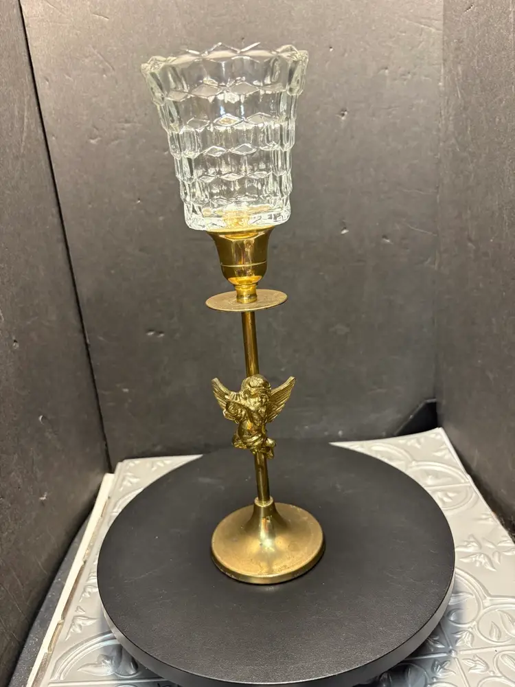 Vintage Brass Taper Candleholder Candle Holder  Home interior Cubist Votive