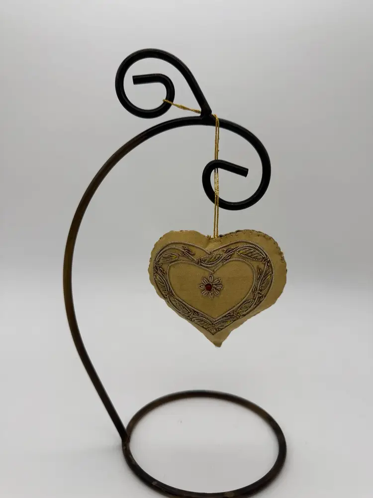 Victorian Mid Century Hand Embroidered Heart Shaped Zordozi Christmas Ornament