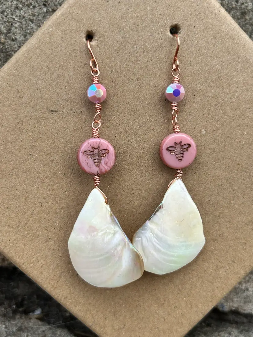 Handmade Mother Of Pearl & Crystal Earrings By Me