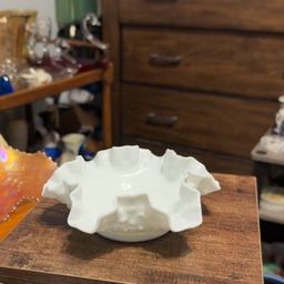 Fenton Milk Glass Hobnail Ruffled Bowl