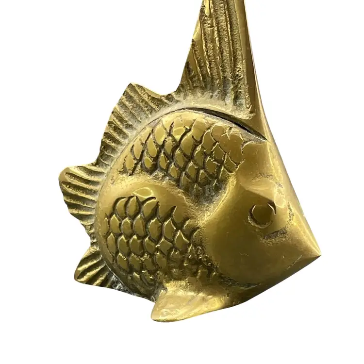 Solid Brass Angel Fish Paperweight Figurine MCM Ocean Beach Sealife Vintage