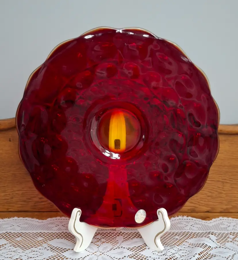 Vintage Indiana Glass Tiara Amberina Sunset Constellation Footed Cake Serving Plate