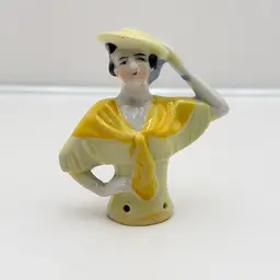 Art Deco Ceramic Made In Japan Yellow Half Broom Doll