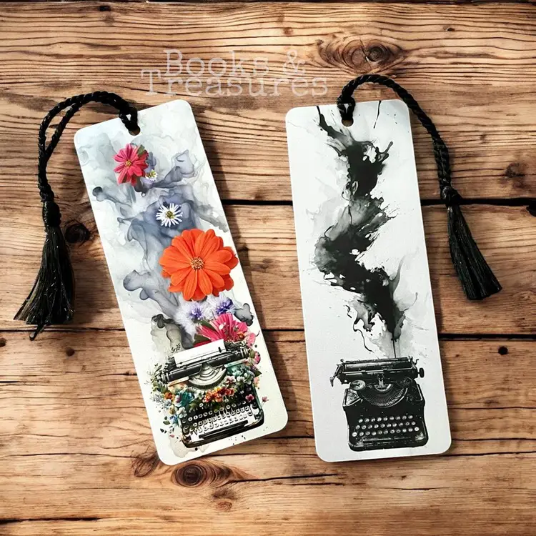 Set of 2 Handcrafted Metal Bookmarks - Typewriter & Ink Design