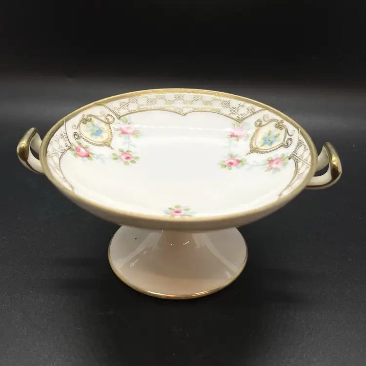 Vintage Nippon Small Pedestal Dish Japanese Porcelain Hand Painted