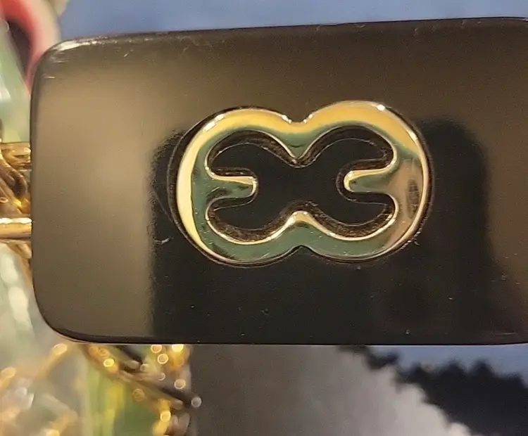 Vintage Escada Designer Gold Logo Chain Link  Belt with Black Buckle