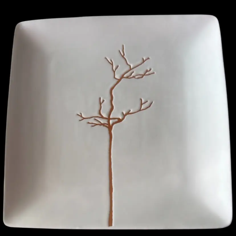 Set Of 4 Baum “Autumn Branch” Square Dinner Plates Cinnamon Cream Ex Cond
