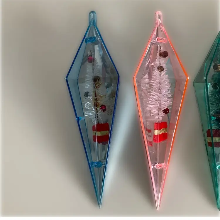 Set Of 4 - 1960’s Jewel Brite Plastic Diorama Ornaments